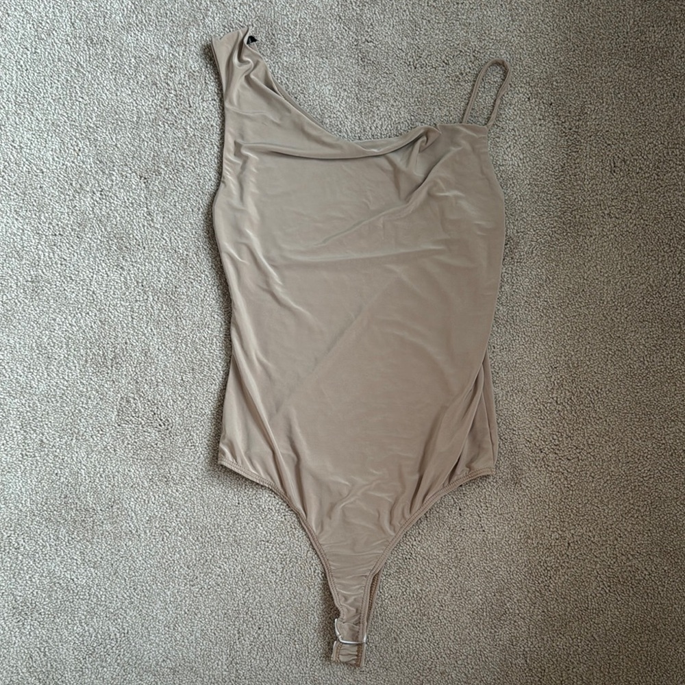 Beige One-Shoulder Bodysuit